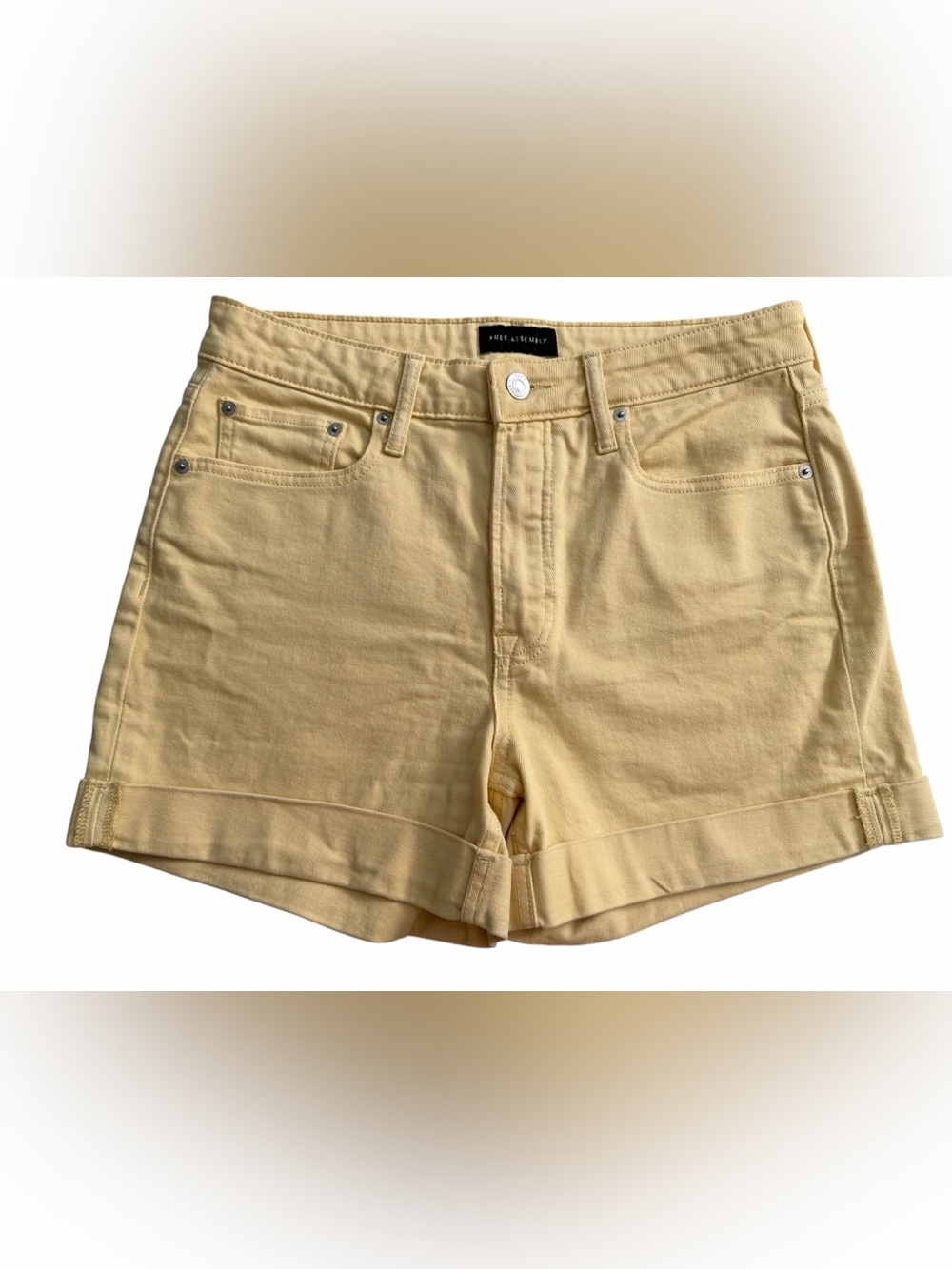 Free Assembly Yellow Cotton Denim Cuffed Jean Shorts